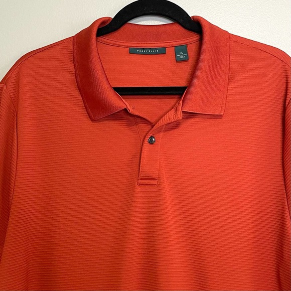 Perry Ellis Orange Ribbed Short Sleeve Polo Shirt XL - Picture 2 of 4